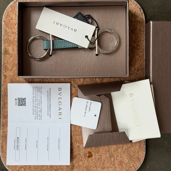 BVLGARI Bulgari Mens Turquoise Calf Leather Keychain Strap w/ Gift Box - Picture 9 of 10